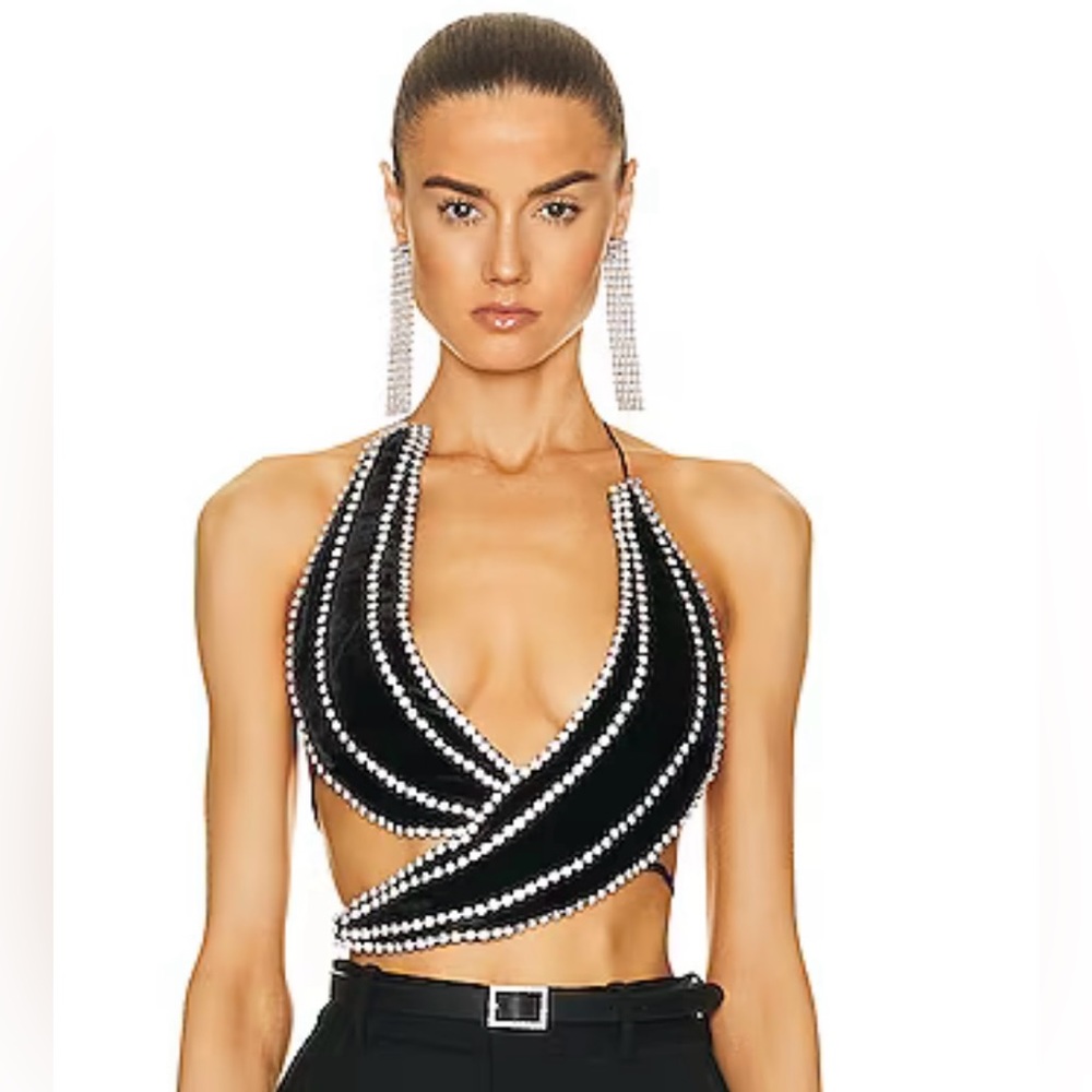 Brand new AREA Crystal Trim Velvet Banana Top
Size M